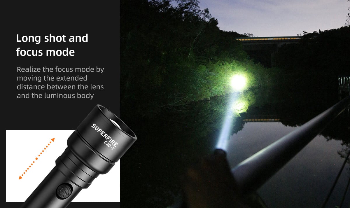 SuperFire C20-T Focus Zoomable Rechargeable Flashlight 1000 Lumen description image 6