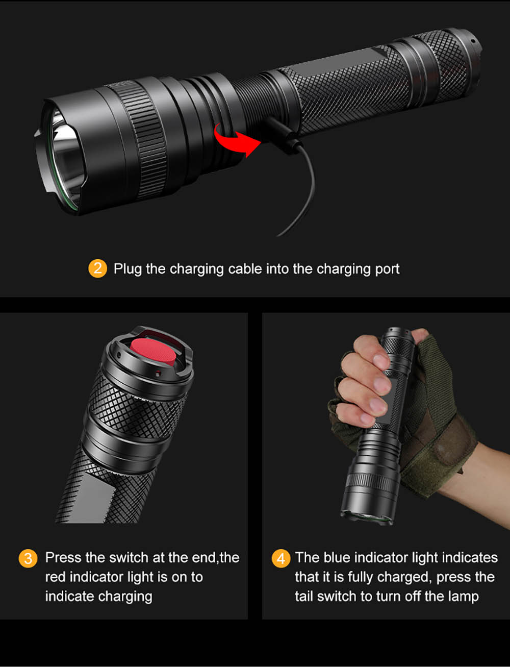 950 lumen tactical flashlight usb charging Superfire