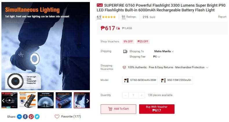 SUPERFIRE GT60 Zoom high power flashlight shopee reviews