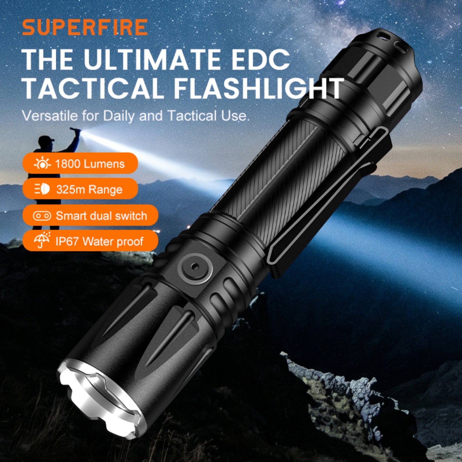 SUPERFIRE TL01-X EDC Tactical Flashlight – 1800 Lumens, IP67